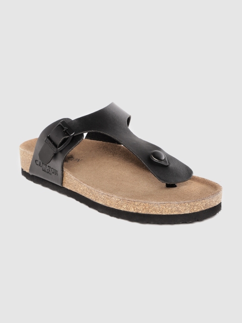 

Carlton London Men Black Solid Comfort Sandals with Buckle Detail