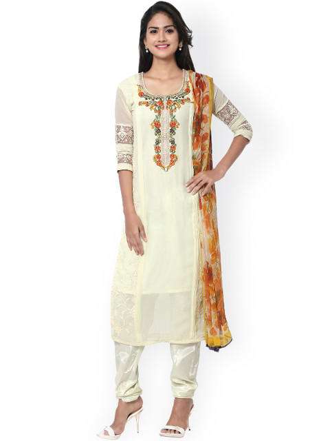 

Saree mall Off-White Embroidered Unstitched Dress Material