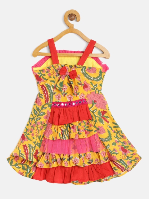 

Twisha Yellow & Pink Ethnic Motifs Pure Cotton Dress