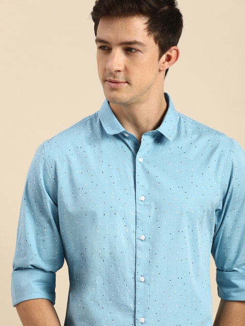 

ether Men Blue Printed Pure Cotton Casual Shirt