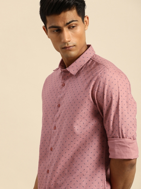 

ether Men Pink & Blue Printed Pure Cotton Casual Shirt