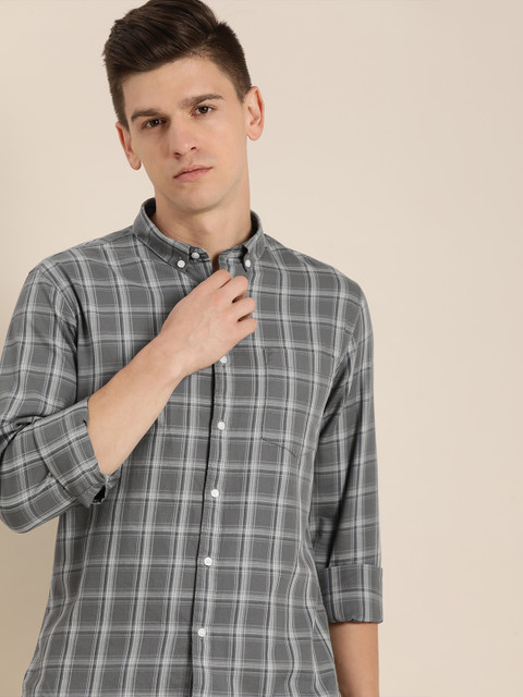 

ether Men Grey & White Checked Casual Shirt