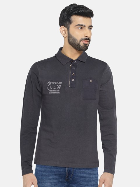 

American Crew Men Grey Solid Polo Collar T-shirt