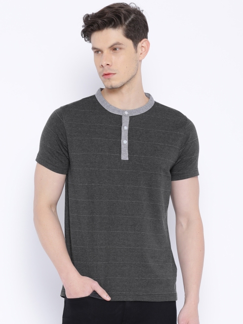 

American Crew Charcoal Grey Striped Henley T-shirt
