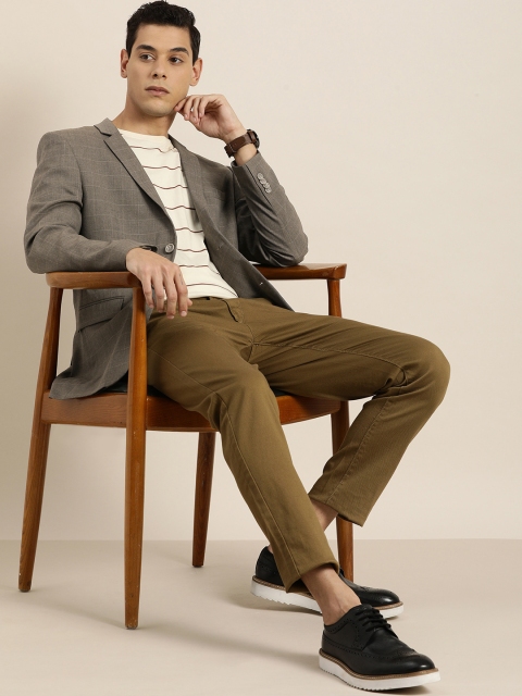 

INVICTUS Men Brown Checked Slim Fit Single-Breasted Smart Casual Blazer