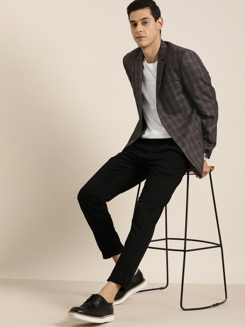

INVICTUS Men Charcoal Grey Checked Slim Fit Single-Breasted Smart Casual Blazer