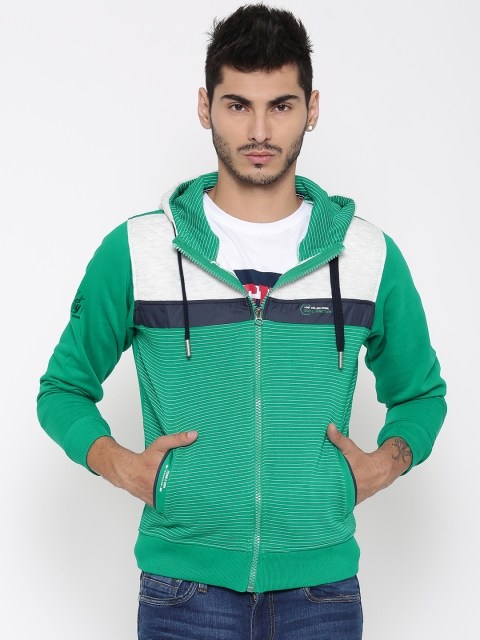 

Fort Collins Green Colourblocked Striped Hooded Sweatshirt