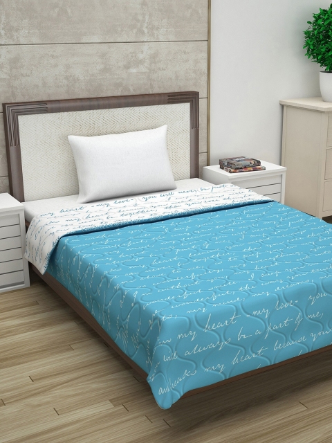 

Divine Casa White & Blue Abstract AC Room 110 GSM Single Bed Dohar