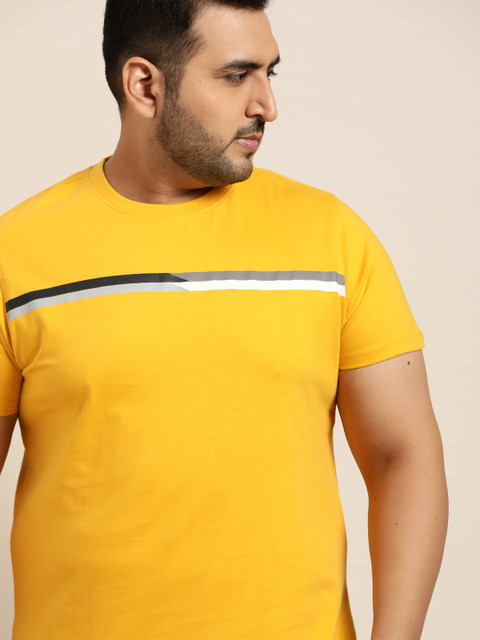 

Sztori Plus Size Men Yellow Solid Cotton T-shirt
