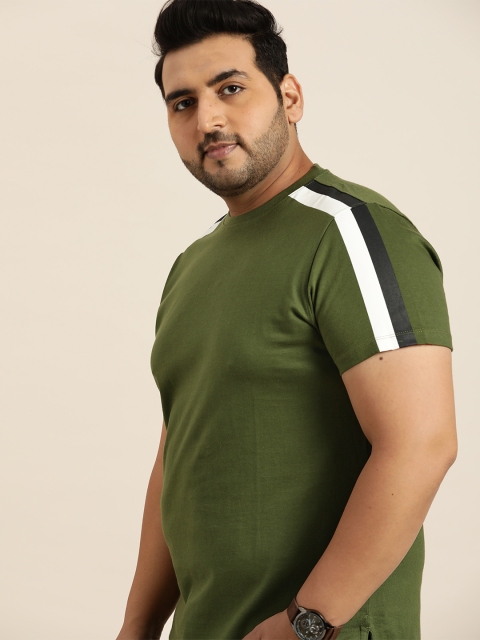 

Sztori Men Plus Size Olive Green Solid Pure Cotton T-shirt