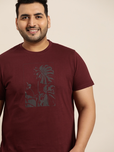 

Sztori Men Plus Size Burgundy & Green Printed T-shirt