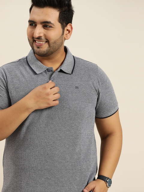 

Sztori Men Plus Size Navy Blue & White Solid Polo Collar T-shirt, Grey