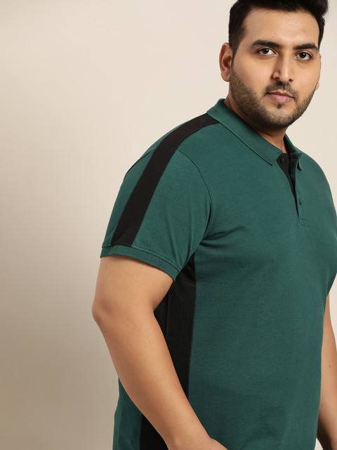 

Sztori Plus Size Men Green Solid Polo Collar Pure Cotton T-shirt