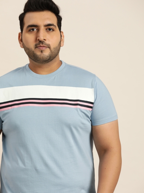 

Sztori Men Plus Size Blue White Pure Cotton Striped Pure Cotton T-shirt