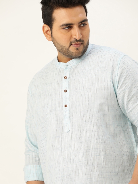 

Sztori Men Plus Size Blue Self Design Cotton Casual Shirt