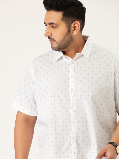 

Sztori Men Plus Size White Printed Pure Cotton Casual Shirt