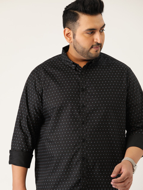 

Sztori Men Plus Size Black Printed Pure Cotton Casual Shirt