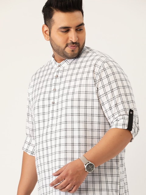 

Sztori Men Plus Size White Windowpane Checked Pure Cotton Casual Shirt