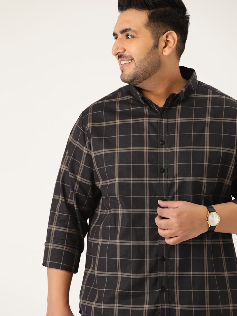 

Sztori Men Plus Size Black Tartan Checks Checked Casual Shirt