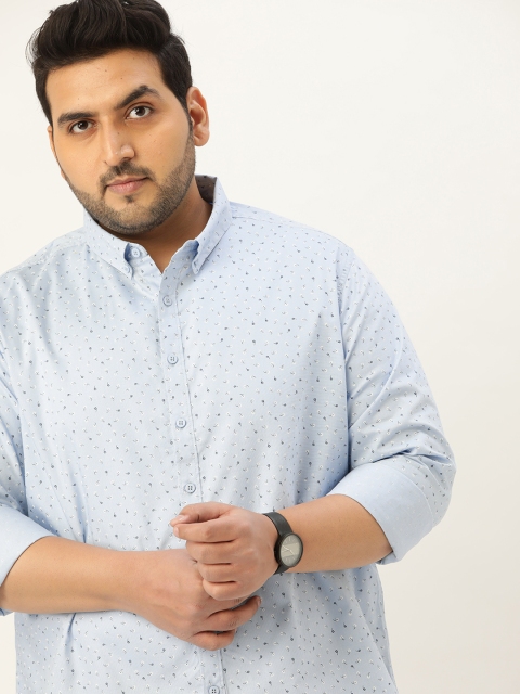 

Sztori Men Plus Size Blue Floral Printed Pure Cotton Casual Shirt