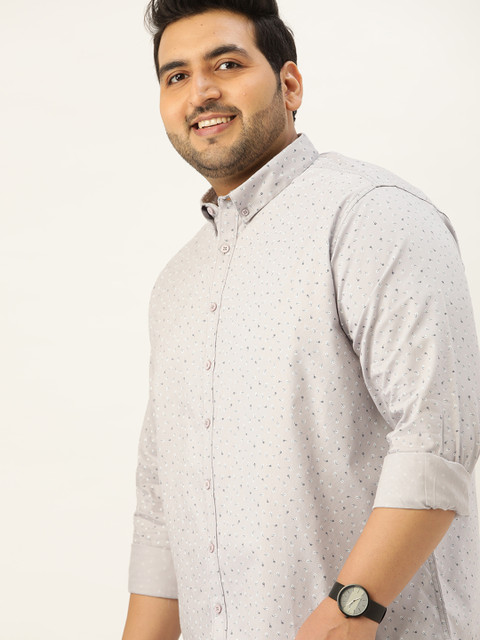

Sztori Men Plus Size Grey Floral Printed Pure Cotton Casual Shirt