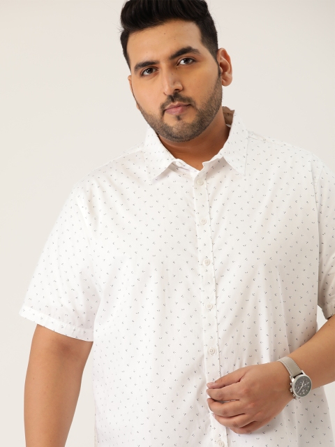 

Sztori Men Plus Size White Printed Pure Cotton Casual Shirt