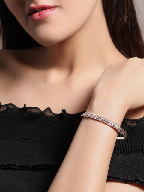 

Rubans Rose Gold-Plated & White Handcrafted Zircon Bangle-Style Bracelet