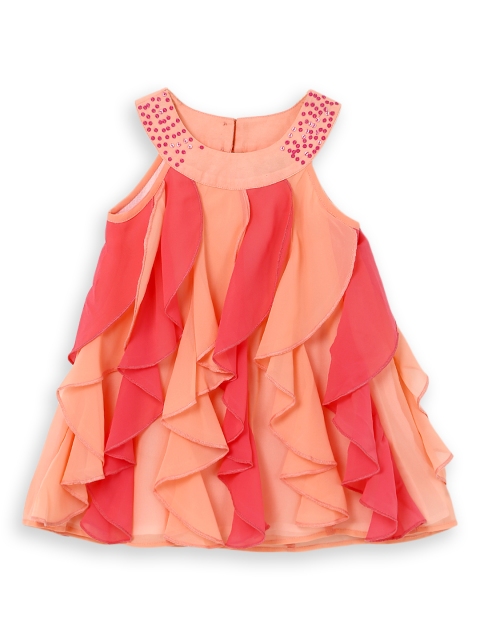 

Nauti Nati Girls Peach-Coloured Solid A-Line Dress