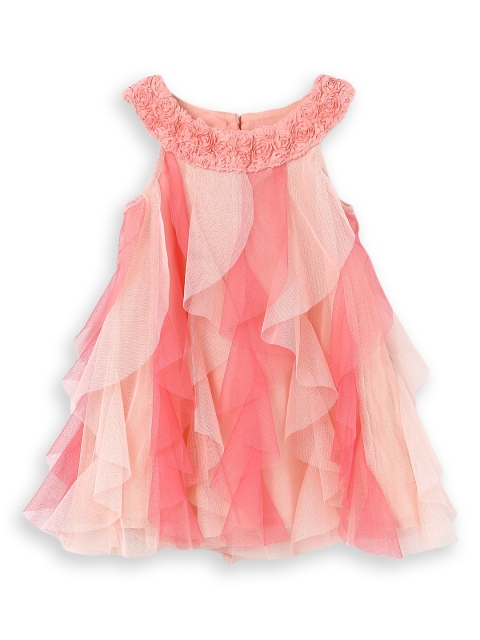 

Nauti Nati Girls Peach-Coloured Colourblocked A-Line Dress