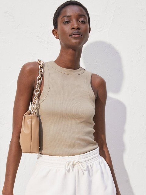 

H&M Women Beige Ribbed Vest Top