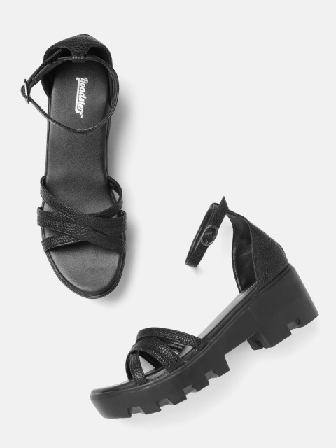 

Roadster Women Black Textured Mid-Top Platform Heels