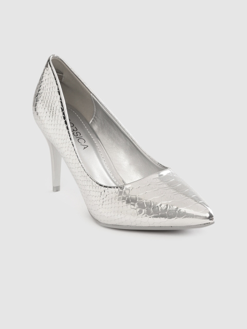 

CORSICA Women Silver-Toned Snakeskin Textured Pumps
