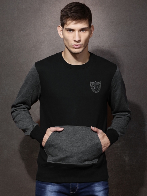 

Roadster Black & Charcoal Grey Colorblocked Sweatshirt