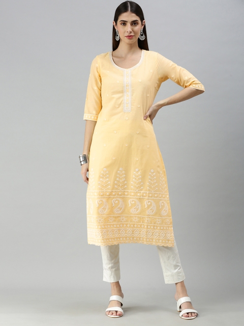 

ETIQUETTE Women Yellow Embroidered Kurta