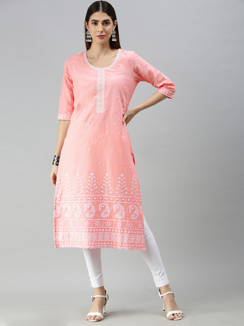 

ETIQUETTE Women Peach-Coloured Embroidered Kurta