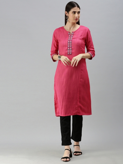 

ETIQUETTE Women Pink Thread Work Kurta