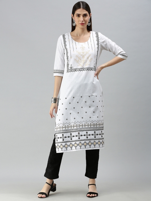 

ETIQUETTE Women White & Black Ethnic Motifs Printed Kurta