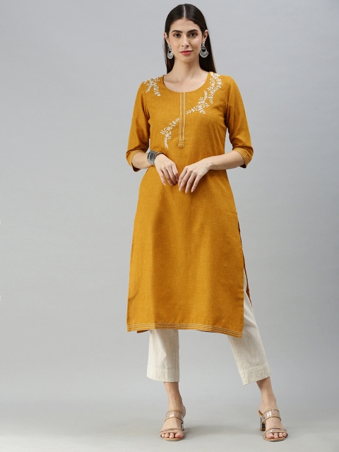 

ETIQUETTE Women Mustard Yellow Thread Work Kurta