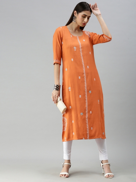 

ETIQUETTE Women Orange Ethnic Motifs Printed Thread Work Kurta