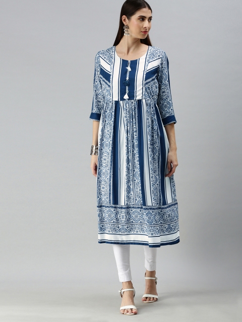 

ETIQUETTE Women Blue & White Ethnic Motifs Printed Kurta