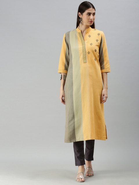 

ETIQUETTE Women Yellow & Grey Striped Kurta