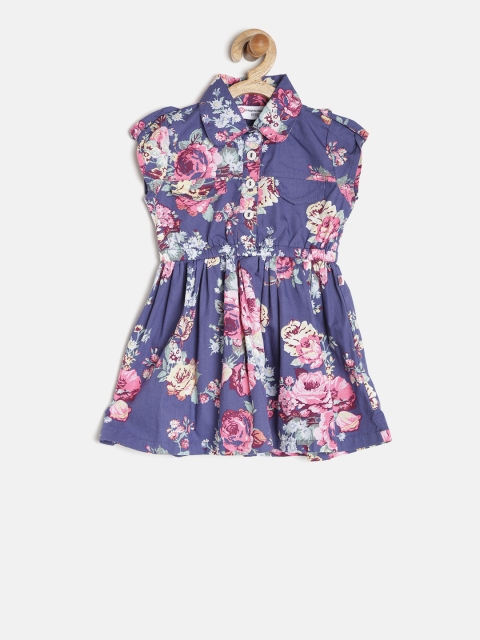 

Peppermint Girls Blue Printed Fit & Flare Dress