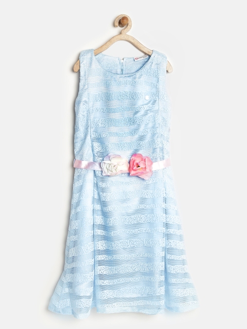 

Peppermint Girls Blue Striped Lace A-Line Dress