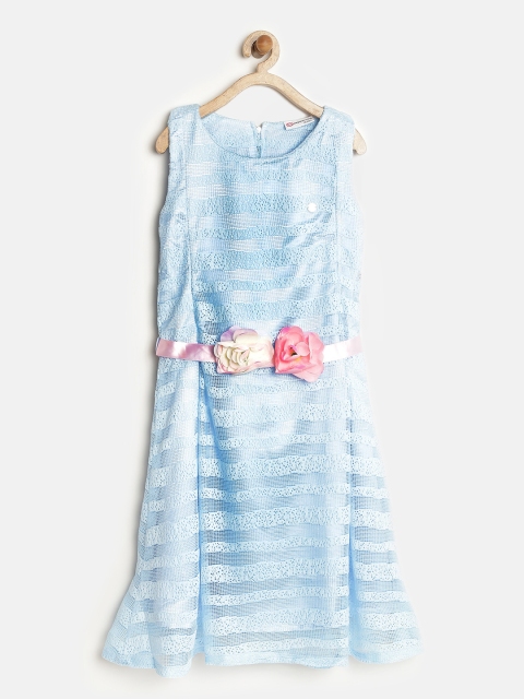 

Peppermint Girls Blue Striped Lace A-Line Dress