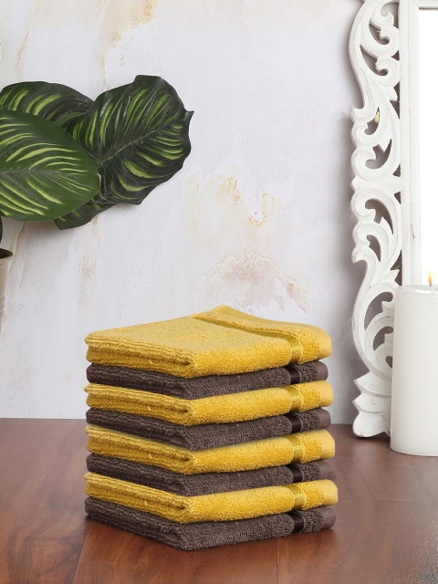

SPACES Set Of 8 Yellow & Brown Solid 500 GSM Pure Cotton Face Towels