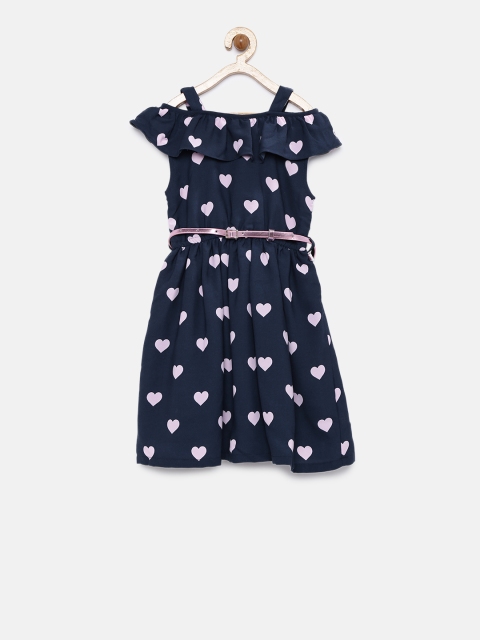 

Peppermint Girls Navy Blue Printed Fit and Flare Dress