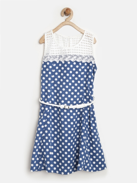 

Peppermint Girls Blue Polka Dot Print Fit & Flare Dress