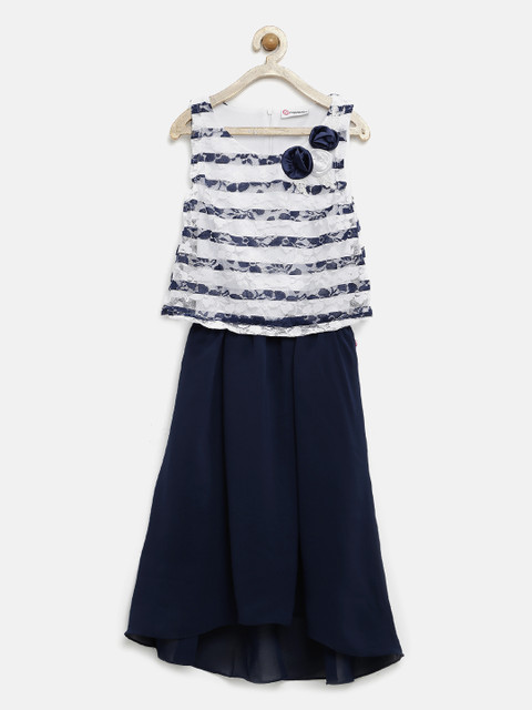

Peppermint Girls Navy & White Lace Layered Fit & Flare Dress, Navy blue