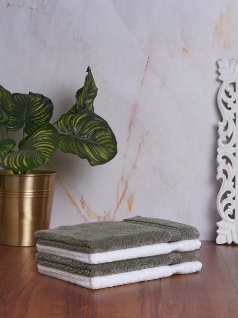 

SPACES Unisex Set Of 4 White & Grey Cotton 600 GSM Hand Towels