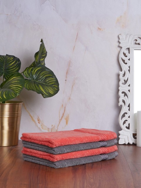

SPACES Set of 4 Orange & Grey Solid 600 GSM Pure Cotton Hand Towels